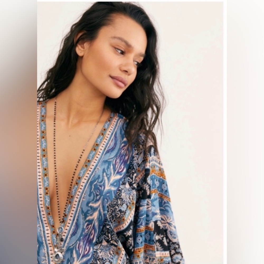 NWT Free People Mixed Emotions Bohemian Romper Blue size Large - Picture 2 of 15